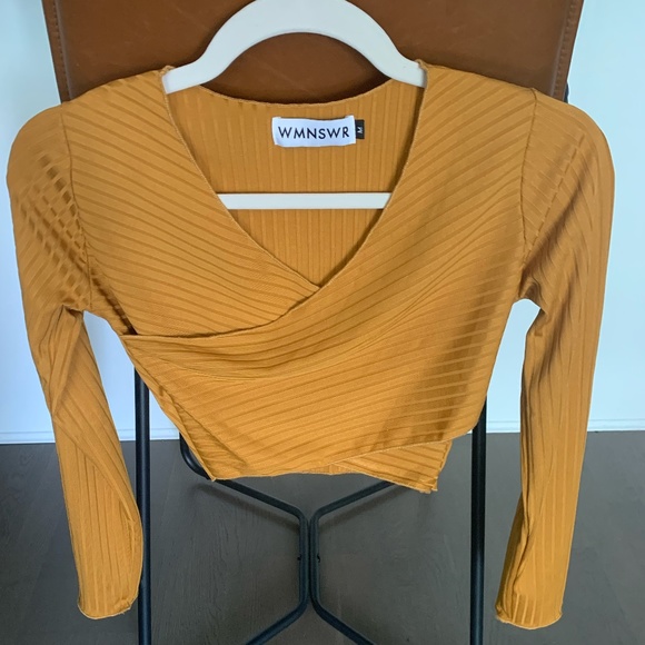 Mustard V-Neck Bandage Wrap Crop Top - Picture 3 of 3